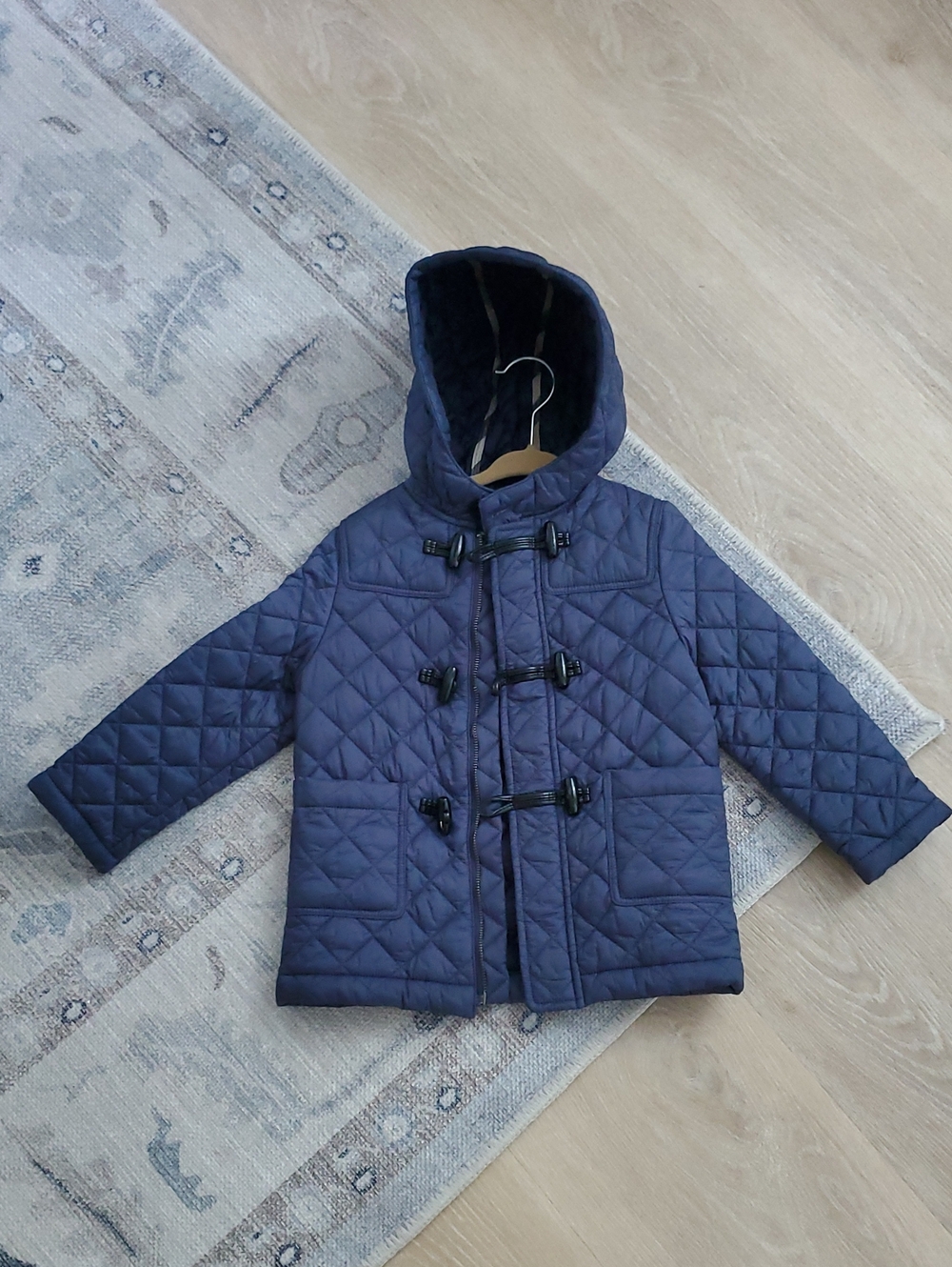 Burberry Toddler Kids Blue Quilted Hooded Toddler Jacket Coat Sz2T